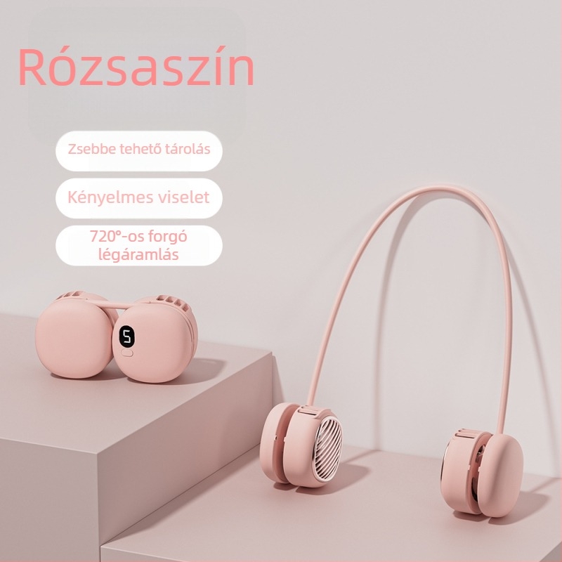 Lapat nélküli nyakventilátor, hordozható, összecsukható, digitális kijelzővel, öt sebesség, csendes, erős légáramlat