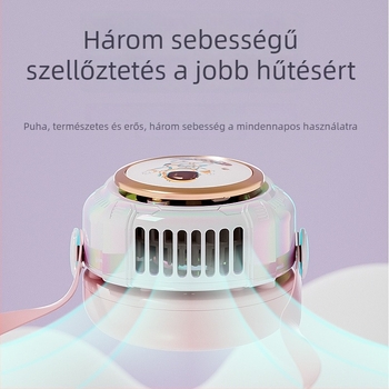 Lapát nélküli nyakventilátor, USB-ről tölthető, 3 sebesség, zaj 36 dB alatt, beépített akkumulátor 300–500 mAh