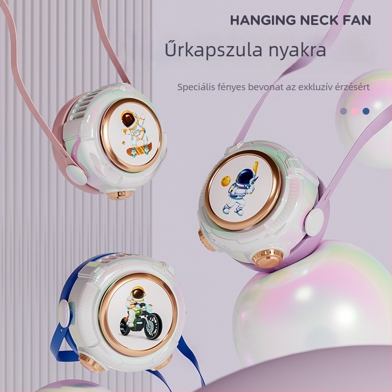 Lapát nélküli nyakventilátor, USB-ről tölthető, 3 sebesség, zaj 36 dB alatt, beépített akkumulátor 300–500 mAh
