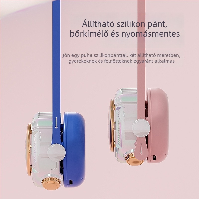 Lapát nélküli nyakventilátor, USB-ről tölthető, 3 sebesség, zaj 36 dB alatt, beépített akkumulátor 300–500 mAh