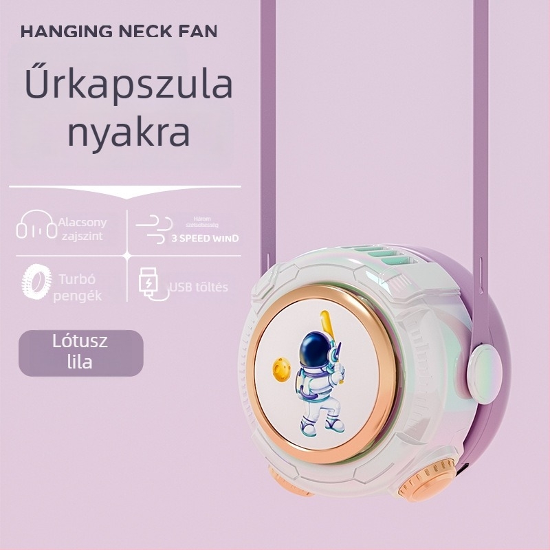 Lapát nélküli nyakventilátor, USB-ről tölthető, 3 sebesség, zaj 36 dB alatt, beépített akkumulátor 300–500 mAh
