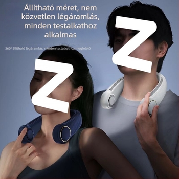 Nyakba akasztható lapát nélküli ventilátor USB töltéssel, 4 sebességfokozat, beépített 1200–2000 mAh akkumulátor, brushless motor