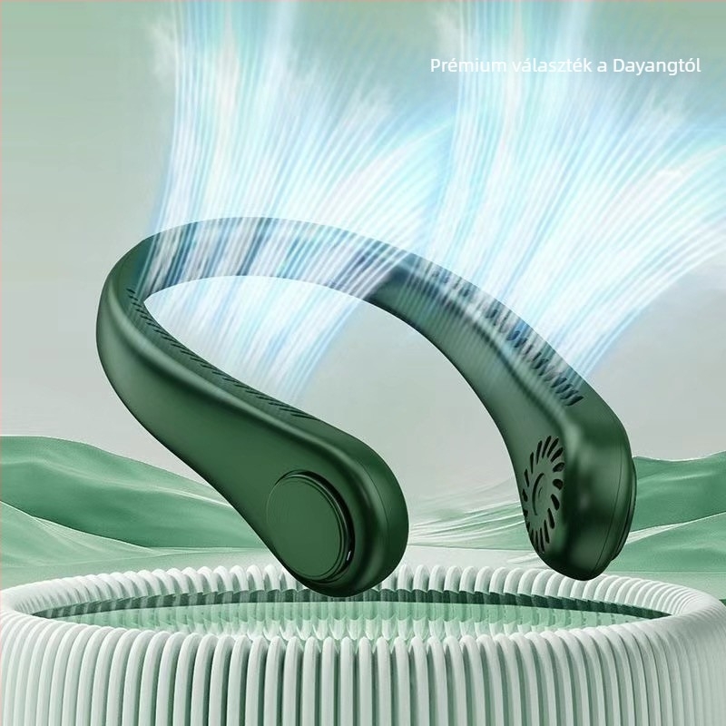 Nyakba akasztható lapát nélküli ventilátor USB töltéssel, 4 sebességfokozat, beépített 1200–2000 mAh akkumulátor, brushless motor
