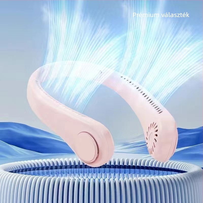 Nyakba akasztható lapát nélküli ventilátor USB töltéssel, 4 sebességfokozat, beépített 1200–2000 mAh akkumulátor, brushless motor