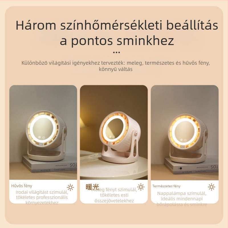 USB asztali ventilátor éjszakai fény, lapát nélküli turbina, beépített akkumulátor 2000–4000 mAh, 5 sebesség, zaj 36 dB alatt, brushless motor