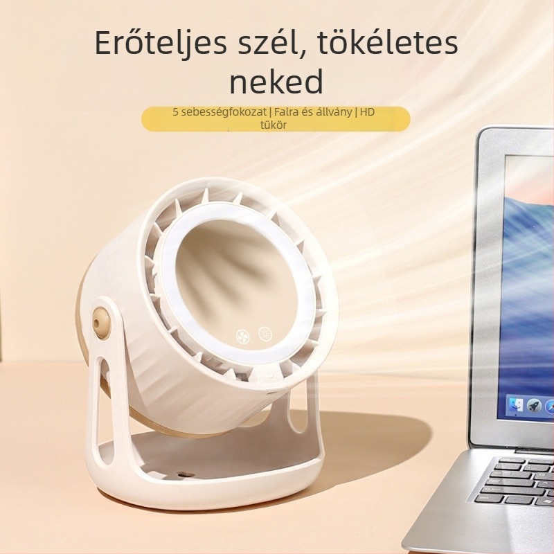 USB asztali ventilátor éjszakai fény, lapát nélküli turbina, beépített akkumulátor 2000–4000 mAh, 5 sebesség, zaj 36 dB alatt, brushless motor