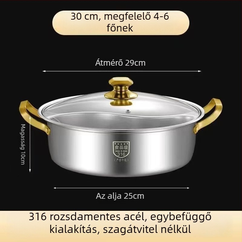 Hot pot 304 rozsdamentes acélból, 2,1–4 L kapacitás, nem elektromos, Unique márka