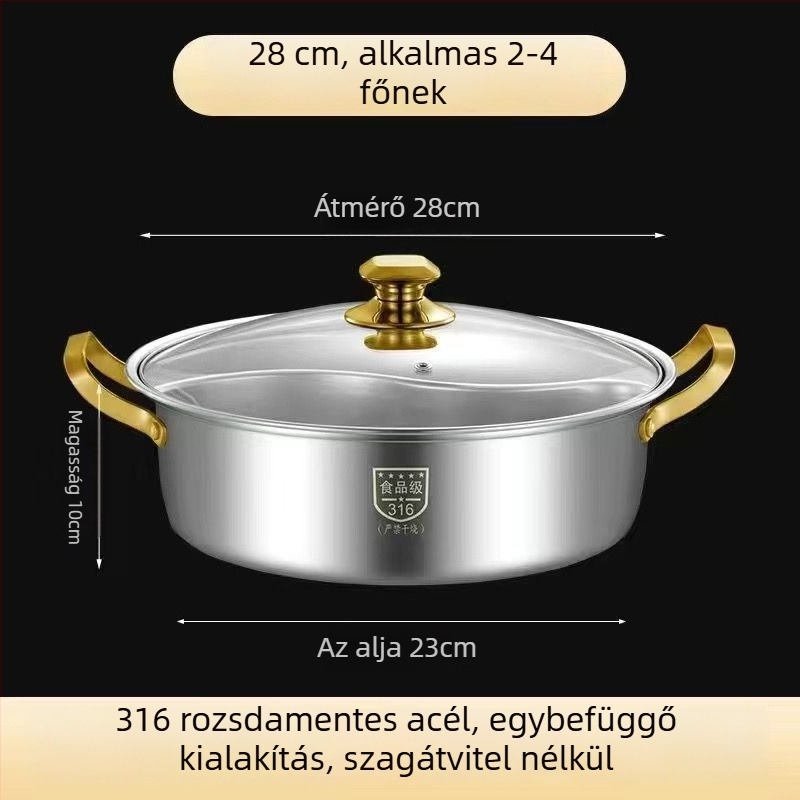 Hot pot 304 rozsdamentes acélból, 2,1–4 L kapacitás, nem elektromos, Unique márka