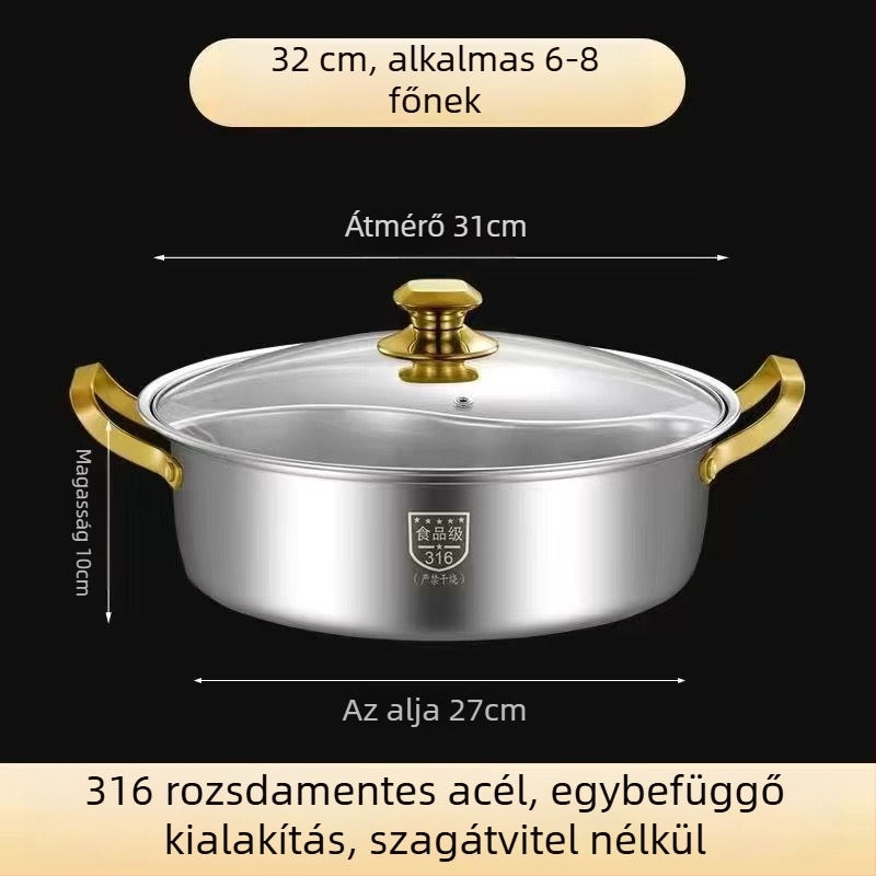Hot pot 304 rozsdamentes acélból, 2,1–4 L kapacitás, nem elektromos, Unique márka