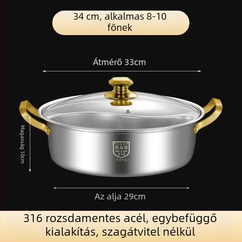 Hot pot 304 rozsdamentes acélból, 2,1–4 L kapacitás, nem elektromos, Unique márka