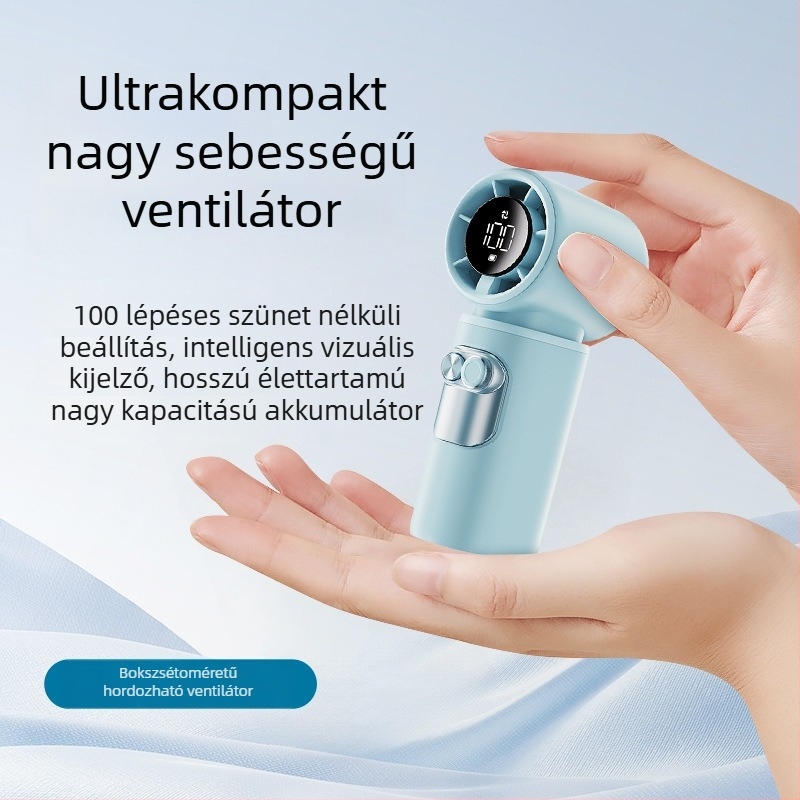 Kézi USB-ról tölthető lapát nélküli ventilátor digitális kijelzővel, nagy teljesítményű turbina, beépített 2000–4000mAh akkumulátor