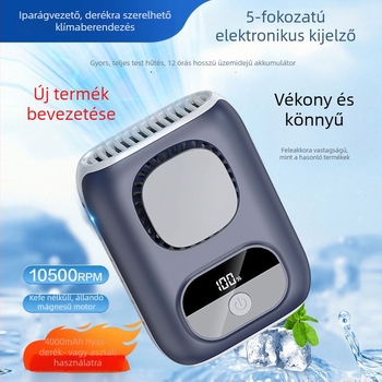 Ultra vékony öv-ventilátor, hordozható, beépített akkumulátorral, USB tápegységgel, 5 fokozatú légáramlás, kültéri használatra