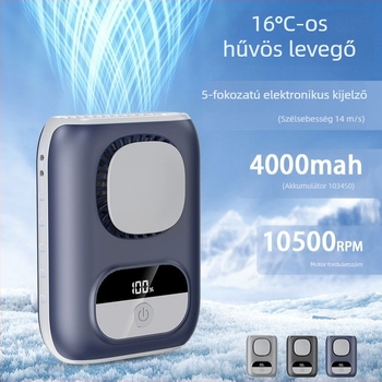 Ultra vékony öv-ventilátor, hordozható, beépített akkumulátorral, USB tápegységgel, 5 fokozatú légáramlás, kültéri használatra