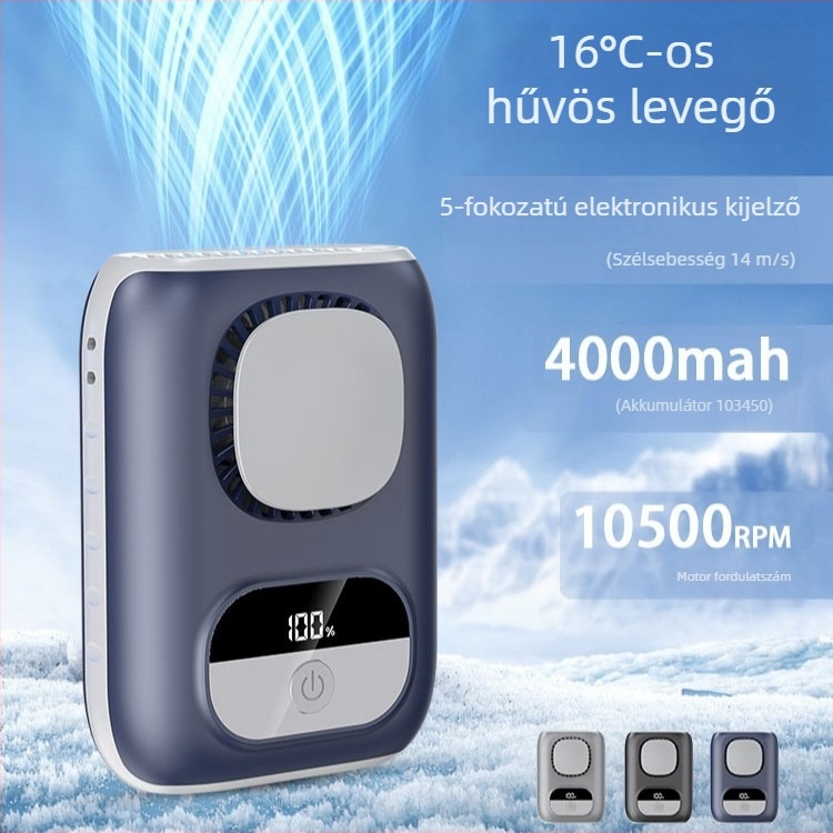 Ultra vékony öv-ventilátor, hordozható, beépített akkumulátorral, USB tápegységgel, 5 fokozatú légáramlás, kültéri használatra