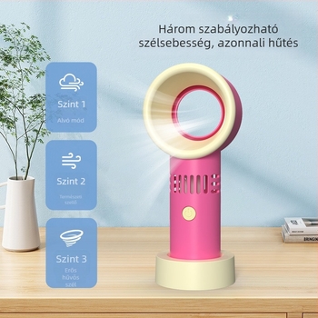 Lapát nélküli USB-s kézi ventilátor beépített Li-ion akkumulátorral, brushless motorral, 3 sebesség