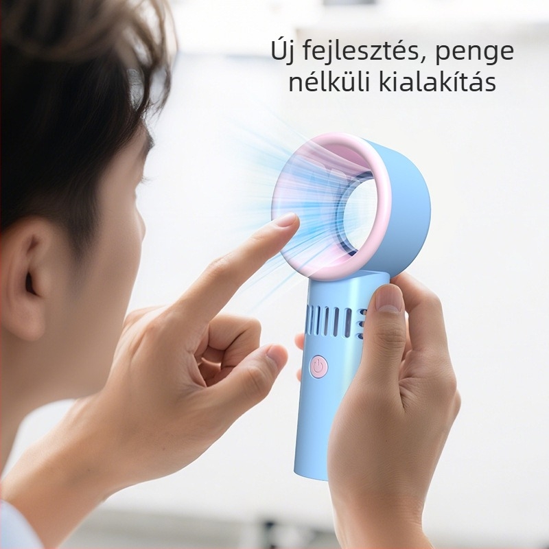 Lapát nélküli USB-s kézi ventilátor beépített Li-ion akkumulátorral, brushless motorral, 3 sebesség