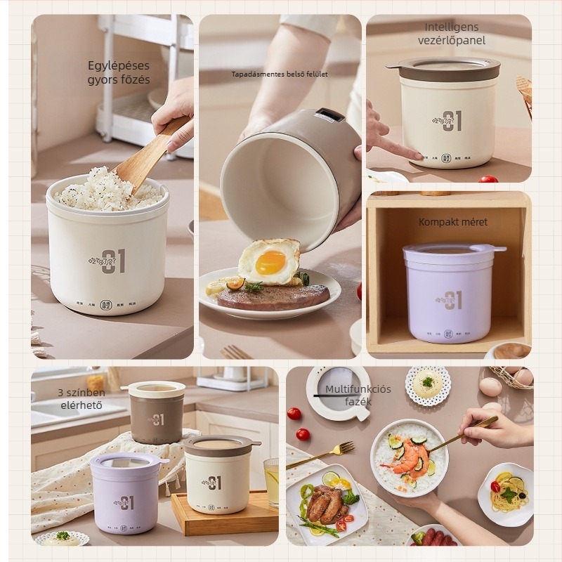 Mini elektromos főzőedény kollégiumhoz, kapacitás legfeljebb 2 L, 1 személyre, gombos vezérlés, tapadásmentes belső, egy darabból álló tisztítás