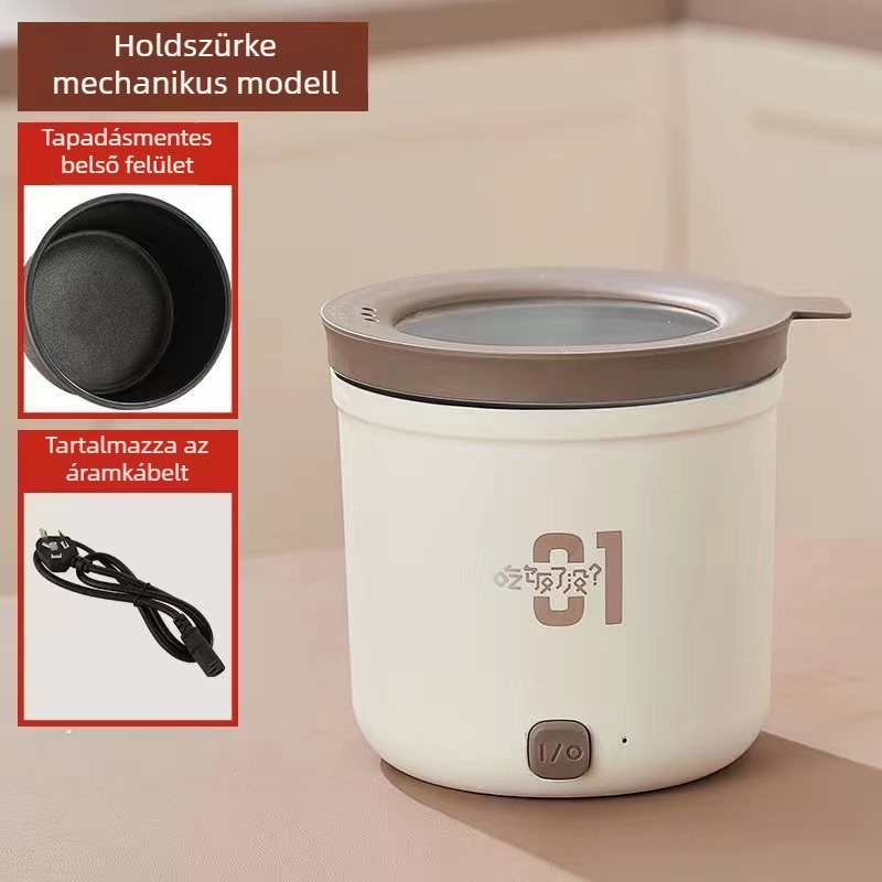 Mini elektromos főzőedény kollégiumhoz, kapacitás legfeljebb 2 L, 1 személyre, gombos vezérlés, tapadásmentes belső, egy darabból álló tisztítás