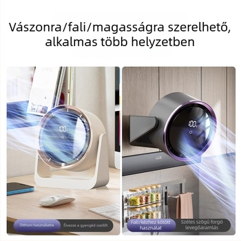 USB-s asztali ventilátor beépített akkumulátorral és digitális kijelzővel, 5 lapátos, 5 sebesség
