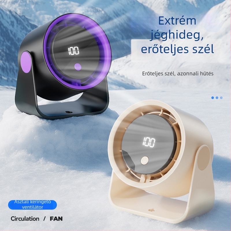 USB-s asztali ventilátor beépített akkumulátorral és digitális kijelzővel, 5 lapátos, 5 sebesség