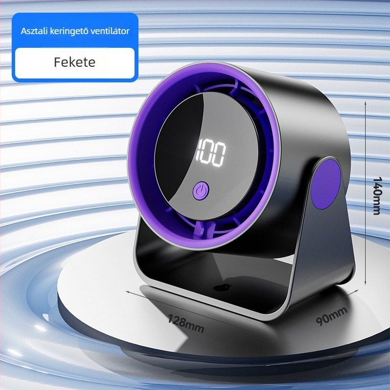 USB-s asztali ventilátor beépített akkumulátorral és digitális kijelzővel, 5 lapátos, 5 sebesség