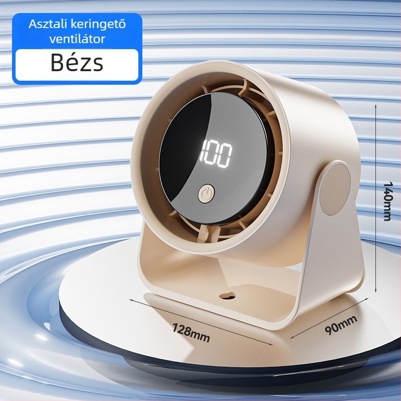USB-s asztali ventilátor beépített akkumulátorral és digitális kijelzővel, 5 lapátos, 5 sebesség
