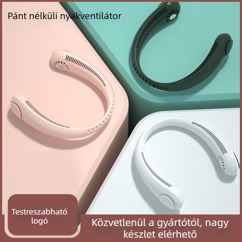 Nyakba akasztható lapátok nélküli USB-s mini ventilátor beépített 1200–2000 mAh akkumulátorral, 3 sebességfokkal