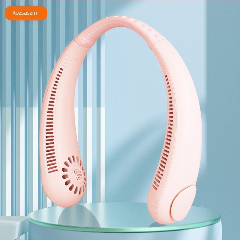 Nyakba akasztható lapátok nélküli USB-s mini ventilátor beépített 1200–2000 mAh akkumulátorral, 3 sebességfokkal