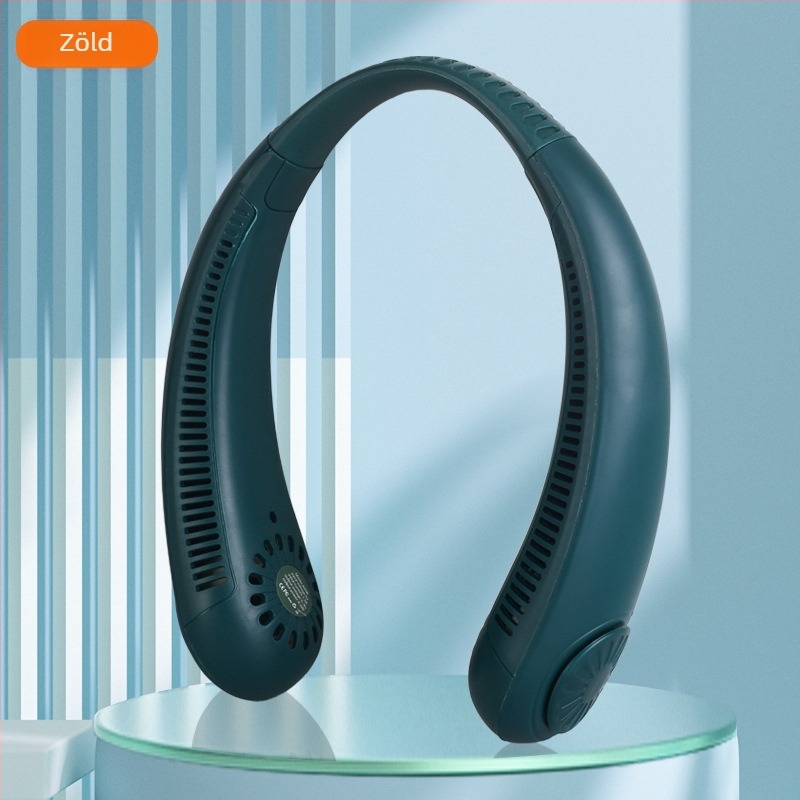 Nyakba akasztható lapátok nélküli USB-s mini ventilátor beépített 1200–2000 mAh akkumulátorral, 3 sebességfokkal