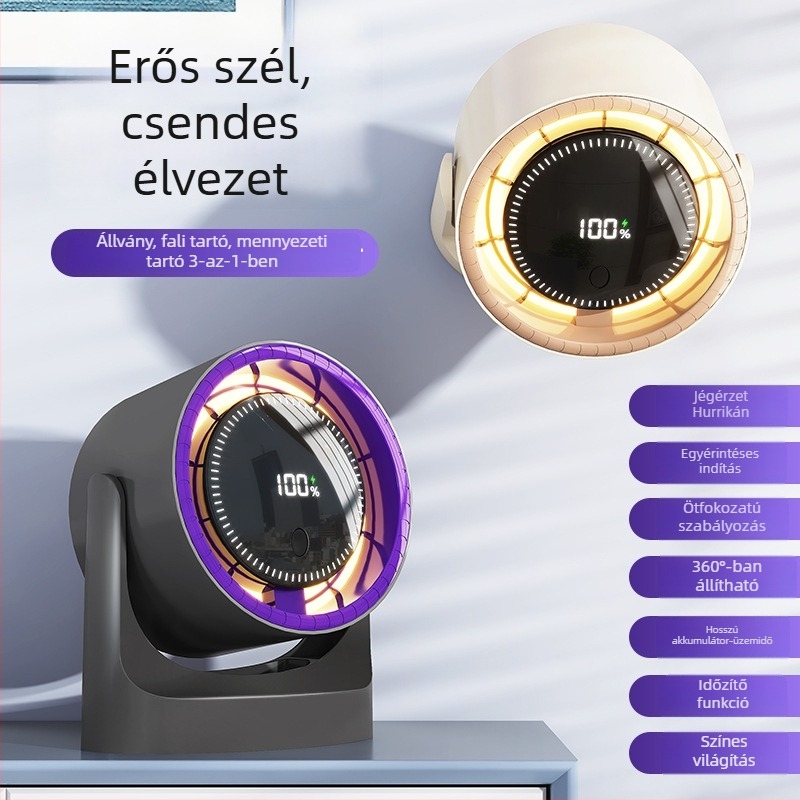 Asztali lapát nélküli ventilátor, hordozható, újratölthető, nagy sebességű turbinás légáramlás