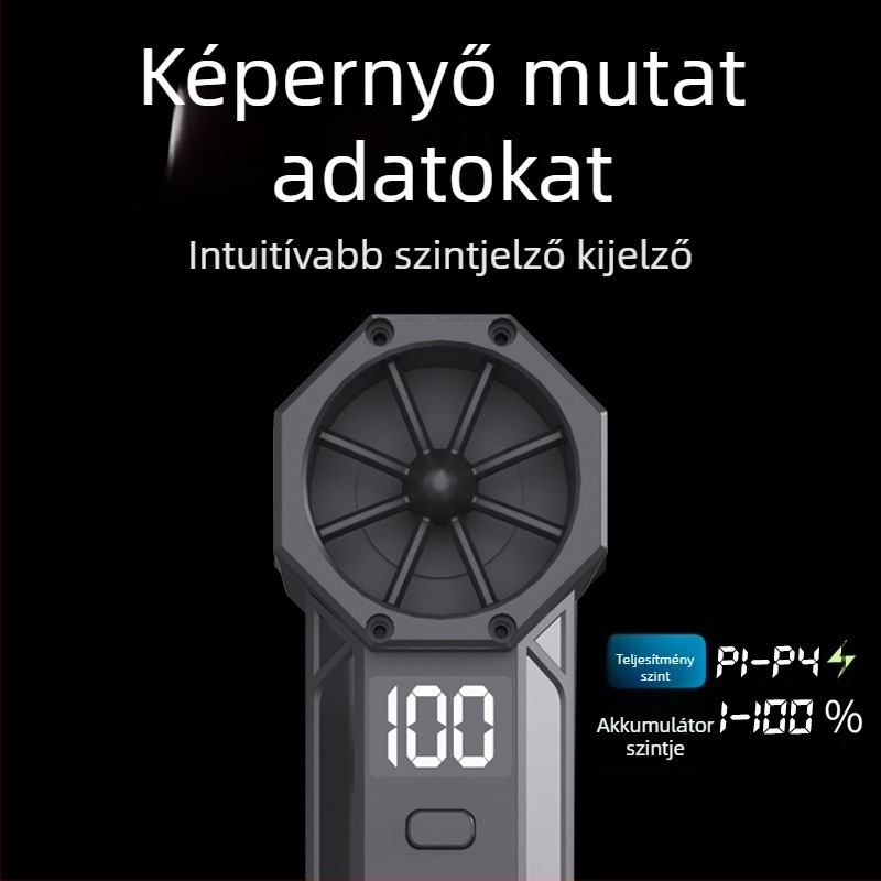 Kézi, vezeték nélküli ventilátor beépített akkumulátorral, 4 üzemmód, 160 W, USB töltés, súly 0.25 kg