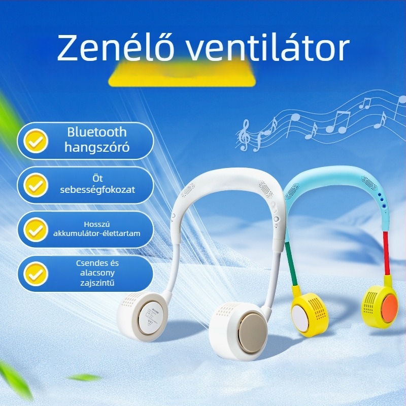 Bluetooth nyakba akasztható ventilátor, bladeless, hordozható és csendes kültéri sportokhoz