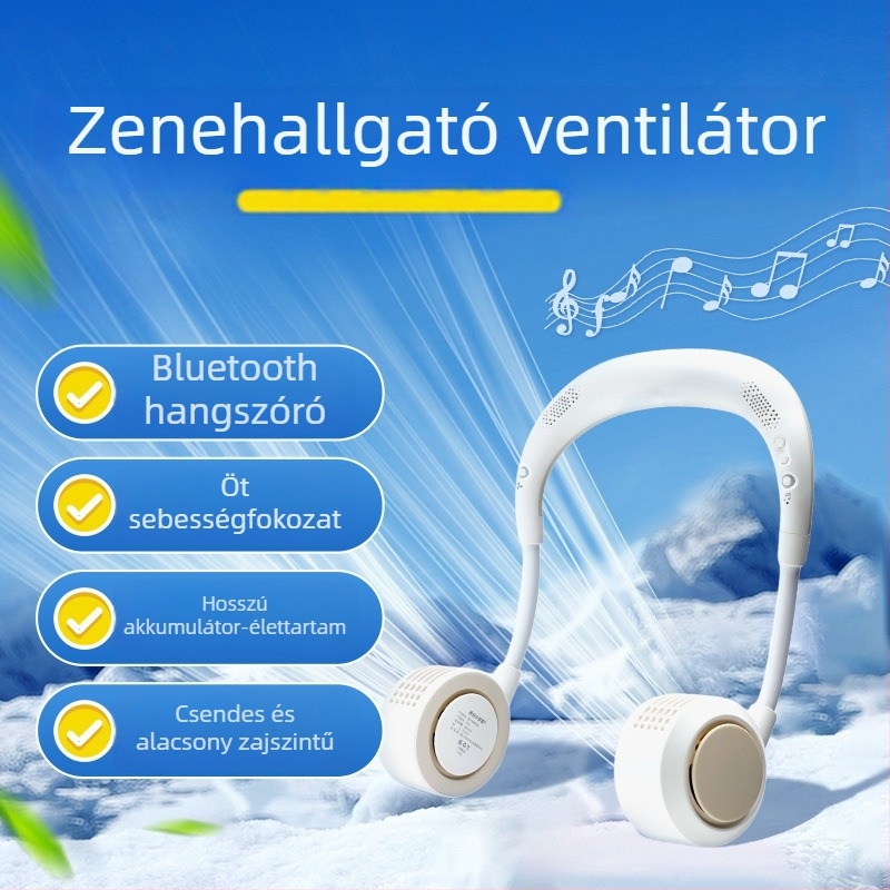 Bluetooth nyakba akasztható ventilátor, bladeless, hordozható és csendes kültéri sportokhoz