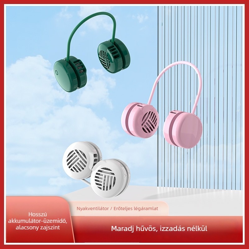Pengétlen nyakventilátor, hordozható, USB-töltés, csendes