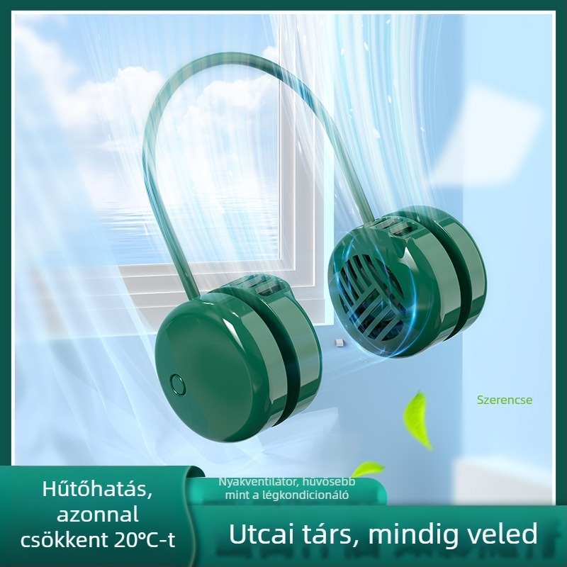 Pengétlen nyakventilátor, hordozható, USB-töltés, csendes