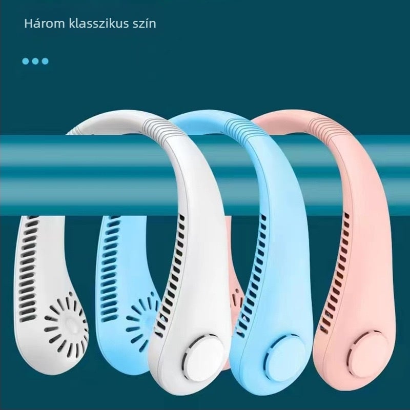 USB-s nyakba akasztható lapát nélküli ventilátor – kompakt, 3 sebesség, beépített akkumulátor