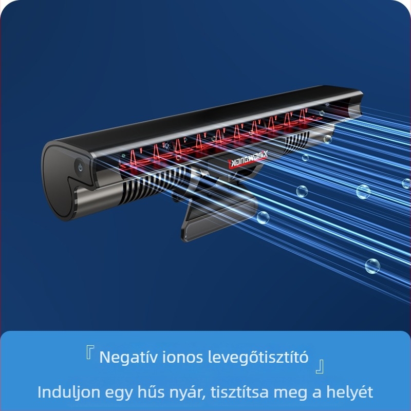Csíptetős, lapát nélküli ventilátor levegőtisztítóval és negatív ionokkal, vezetékes vezérlés, 4 sebesség, 5V 5W