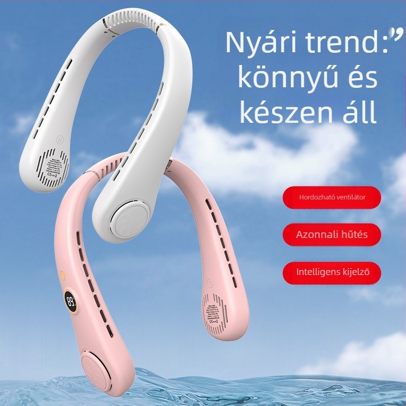 bladeless nyakventilátor, 5 sebességű állítás, beépített 2000–4000 mAh akkumulátor, USB-ről működik, alacsony zaj 36–45 dB