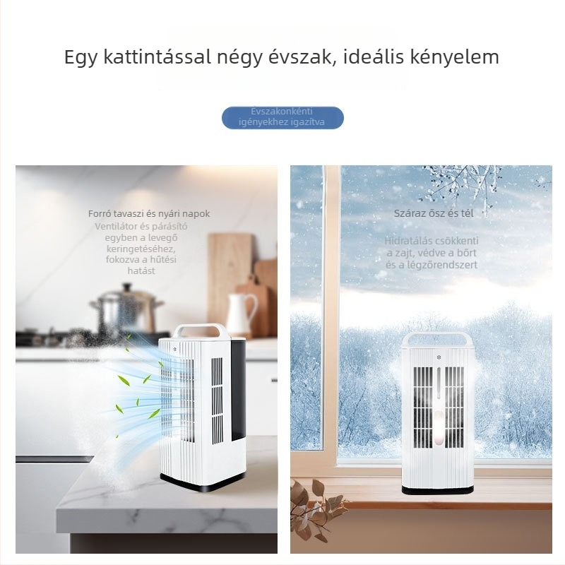 Hordozható jégköd hűtőventilátor, asztali, permetező párásító, AC 240V, 35W, zaj <36 dB, víztartály 1.0–2.5 L