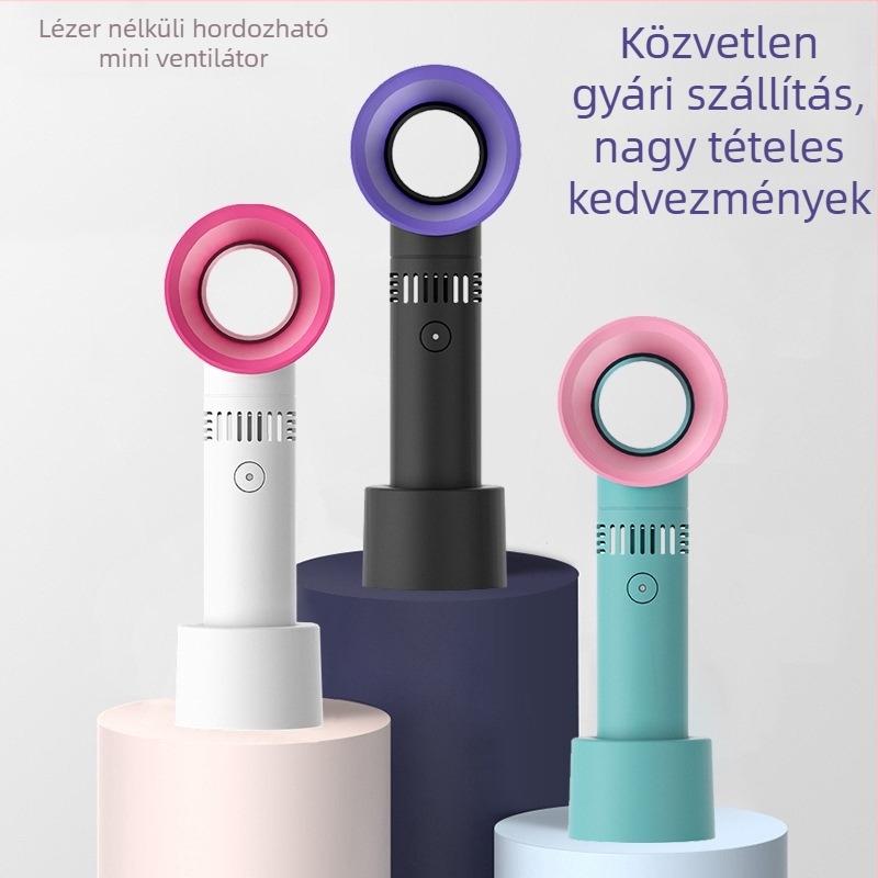 USB-töltésű mini kézi ventilátor, 3 lapát, 5V/4W, beépített 1000–1200 mAh akkumulátor, zaj 36–45 dB, 3 sebesség