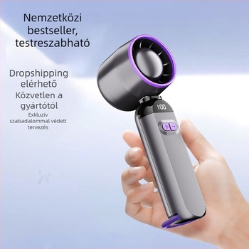 Mini USB lapát nélküli ventilátor, hordozható, beépített akkumulátorral, brushless motorral, 3 sebesség, 1–3 óra üzemidő