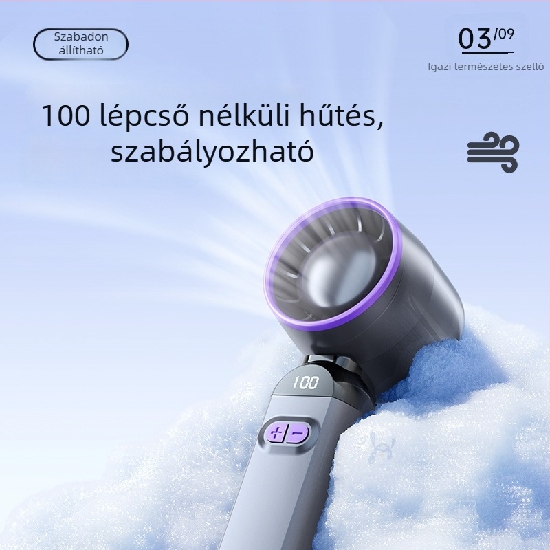 Mini USB lapát nélküli ventilátor, hordozható, beépített akkumulátorral, brushless motorral, 3 sebesség, 1–3 óra üzemidő