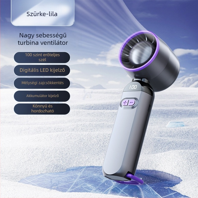 Mini USB lapát nélküli ventilátor, hordozható, beépített akkumulátorral, brushless motorral, 3 sebesség, 1–3 óra üzemidő