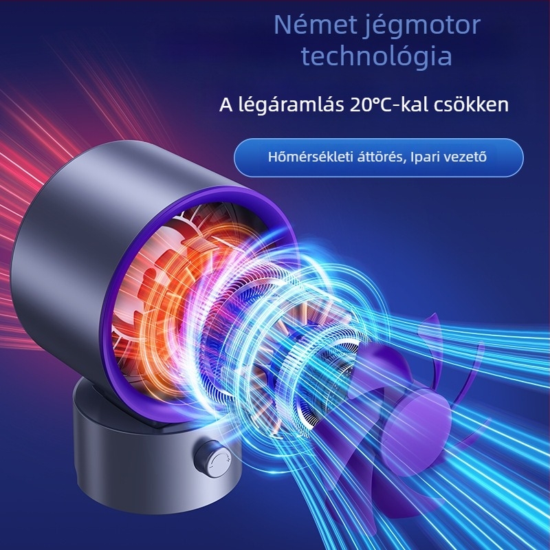 Asztali USB ventilátor digitális kijelzővel és érintéses vezérléssel, turbina dizájn, beépített akkumulátor, 3 sebesség otthonra, irodába, kollégiumba
