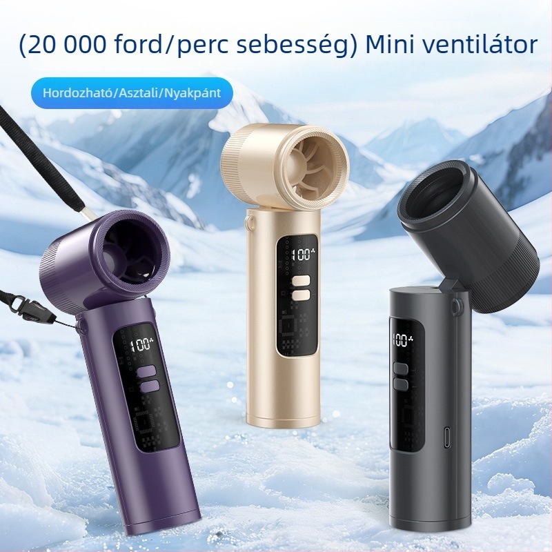 Kézi bladeless turbinalventilátor nyakba akasztható, összecsukható, 5 fokozat, beépített 2000–4000 mAh akkumulátor, zaj 45–50 dB