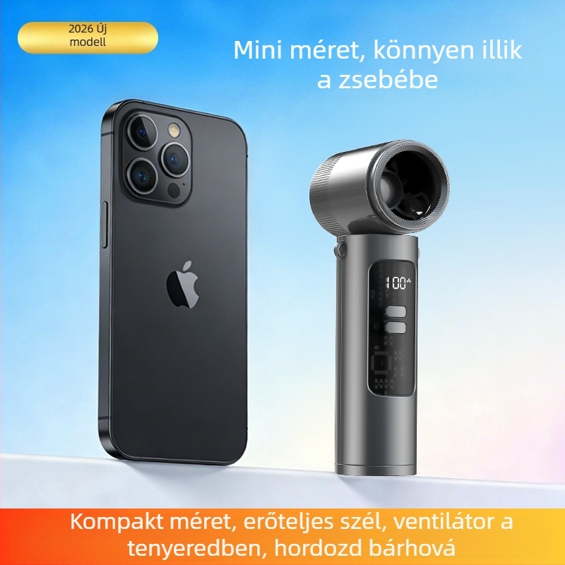 Kézi bladeless turbinalventilátor nyakba akasztható, összecsukható, 5 fokozat, beépített 2000–4000 mAh akkumulátor, zaj 45–50 dB