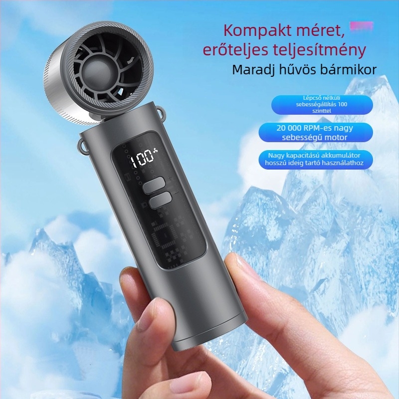 Kézi bladeless turbinalventilátor nyakba akasztható, összecsukható, 5 fokozat, beépített 2000–4000 mAh akkumulátor, zaj 45–50 dB