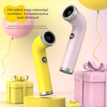 Kézben tartható bladeless ventilátor, beépített akkumulátor 2000–4000 mAh, brushless motor, 5 V, 4.5 W, zaj alatt 36 dB, végtelen sebesség-szabályozás, működés húzással