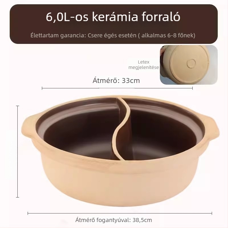 Mandarin Duck Hot Pot – nem glazurált kerámia, 4.1–6 L, gázégővel kompatibilis, Ancient Flavor modell, tapadásmentes