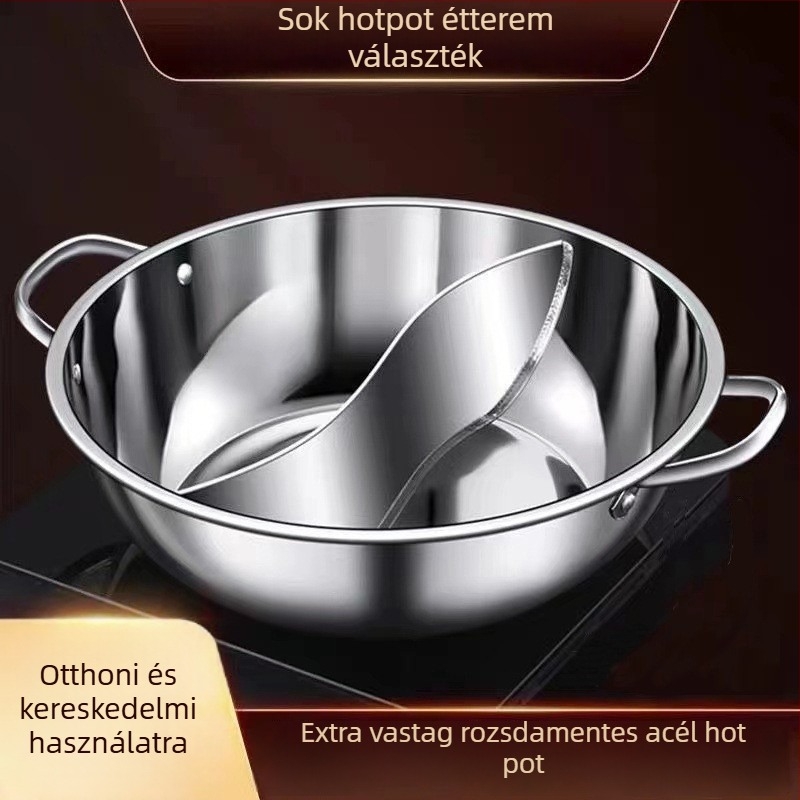 304 rozsdamentes acélból készült hot pot, vastag test, üvegfedő, modell WF-XFY1, kapacitás 2,1–4 L, tömeg 1,5 kg